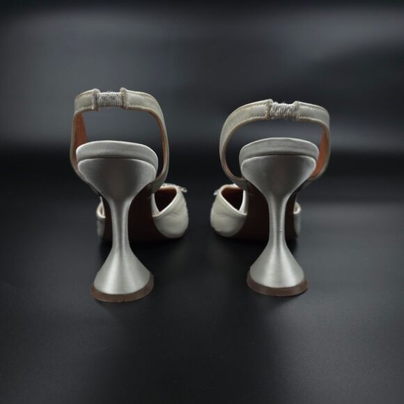 AMINA MUADDI Begum Sling 70 White Satin Swarovski Crystal Pointed Pumps 90s y2k - Picture 8 of 13